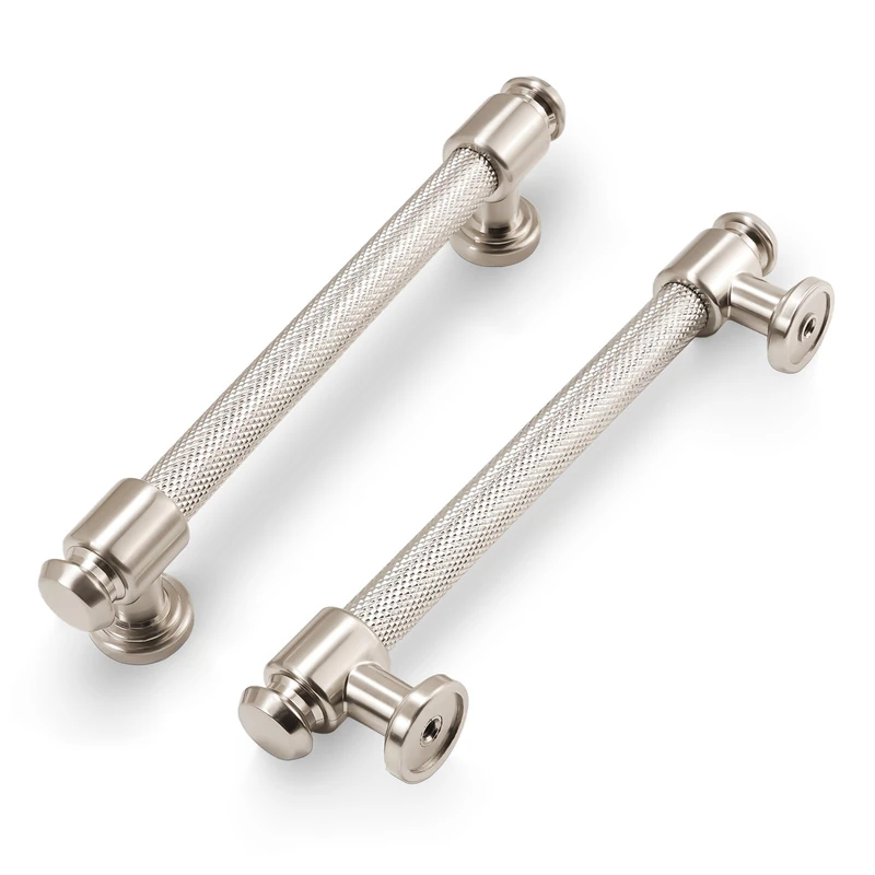 POVEFONK 10 Pack 5 inch(128mm) Brushed Satin Nickel Kitchen Cabinet Handles Knurled Cabinet Pulls Silver Drawer Pulls Kitchen Cabinet Hardware