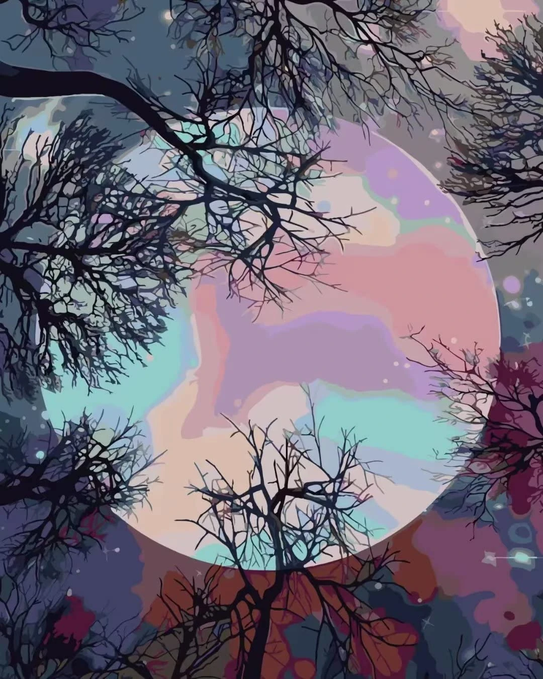 sukoly Moon Paint by Numbers for Adults,DIY Acrylic Watercolor Painting by Numbers for Kids Beginners 40X50 cm Colorful Night Moon Painting Arts Craft On Canvas Without Frame Home Wall Decor