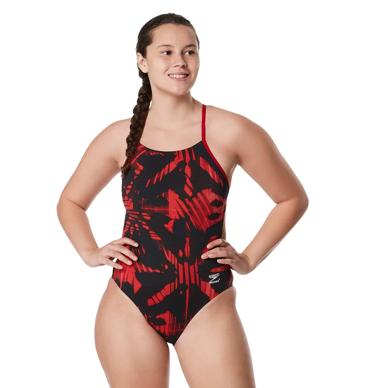 Speedo Women's Badeanzug Piece Endurance The One Printed Team Colors Swimsuit, Reflected Red, 20