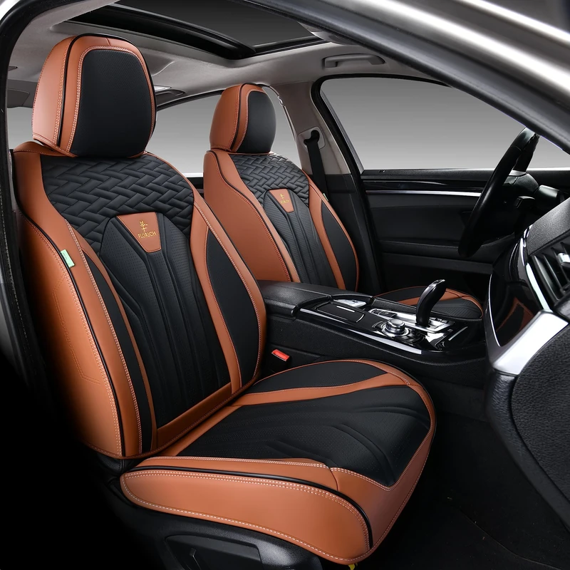 FLORICH Napa Leather Front Seat Covers - Universal Waterproof Car Seat Covers - Drivers Seat Covers for Most Cars, Trucks, SUVs - Brown and Black (2 Pack) - Image 1