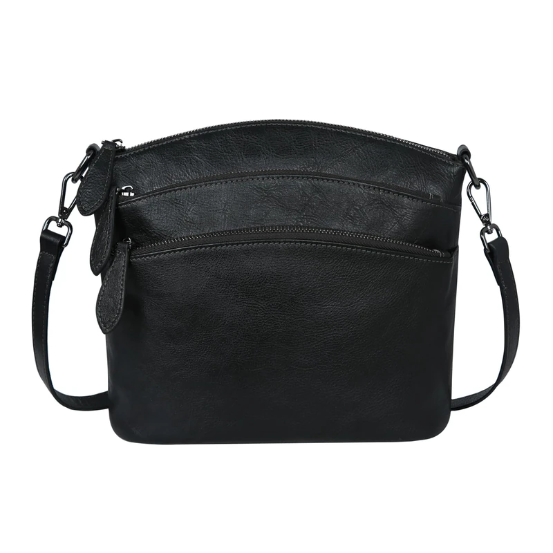 HESHE Crossbody Bags for Women Genuine Leather Purses with Multi-Pockets Vintage Ladies Small Shoulder Satchel Bag, Black, 10.53(L)*8.58(H)*4.09(W) in