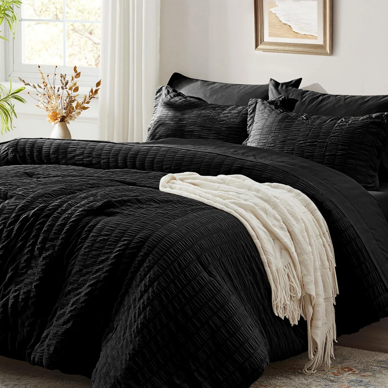 Zzlpp Full Size Comforter Sets 7 Piece, Black Bed in a Bag Full Bedding Set