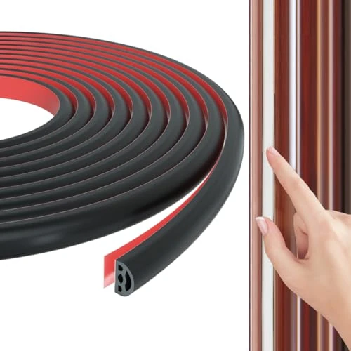 KAYLEINSTER 15M Black Silicone D-Shape Door Seal Strip, Multi-Hole Design, Soundproof, Dustproof, Windproof, Coldproof