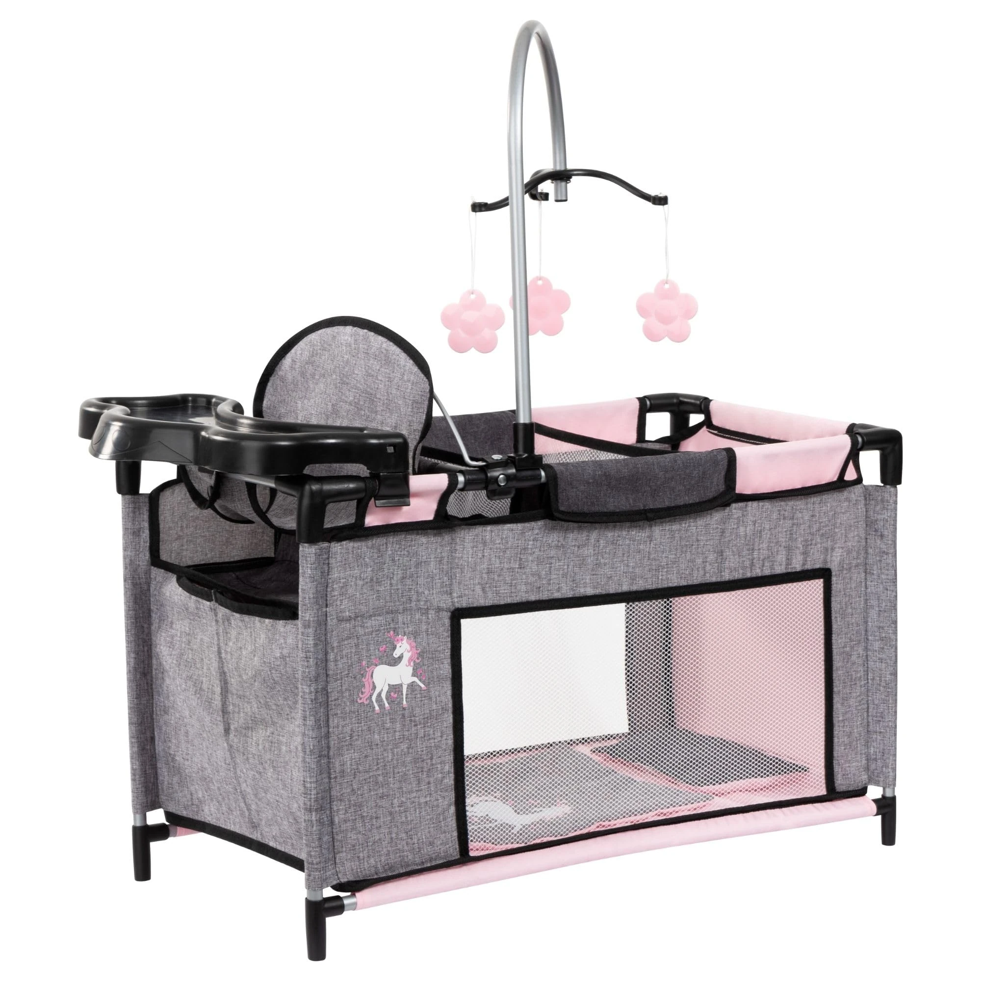 Bayer Multi Bed Doll Accessories Set with Integrated High Chair, Feeding Tray, Baby Doll Cot with Changing Area, Dolls Bedding - Toy Baby Accessories, Role Play Toddler, 3+ Year Old Toys, Girls, Boys