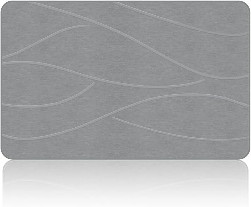 Veeloim Stone Bath Mat Diatomaceous Earth Bath Mat Non-Slip Super Absorbent Stone Bath Mats for Bathroom Quick Drying Diatomite Stone Shower Mat Large Natural Easy to Clean(23.6×15.4" Grey)