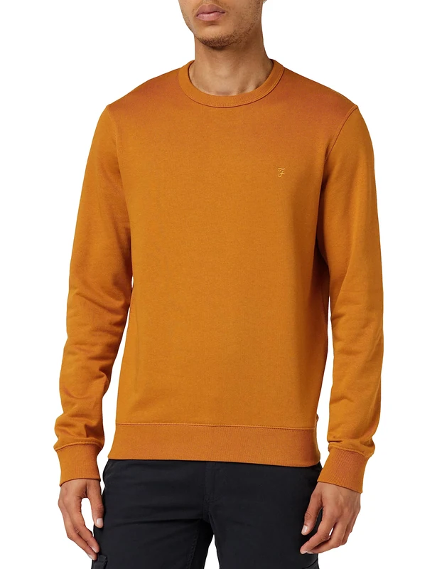 Farah - Men's Sweatshirt, Tim Organic Cotton, Crew Neck Sweatshirt, Ochre Brown, 3XL