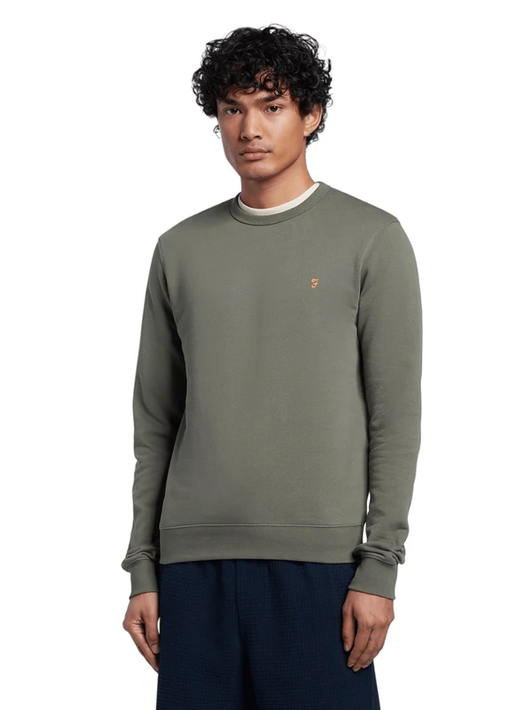 Farah - Men's Sweatshirt, Tim Organic Cotton, Crew Neck Sweatshirt, Vintage Green, XS