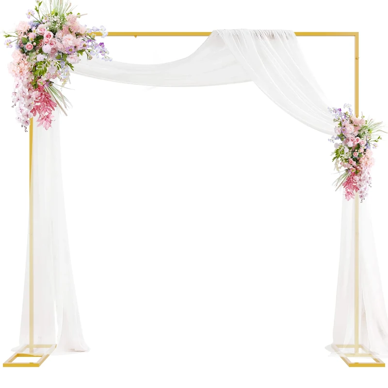 Heavy Duty Backdrop Stand 8ft x 8ft Gold Pipe and Drape Backdrop Stand Kit Adjustable Metal Backdrop Sand for Wedding Photobooth Exhibition Decoration