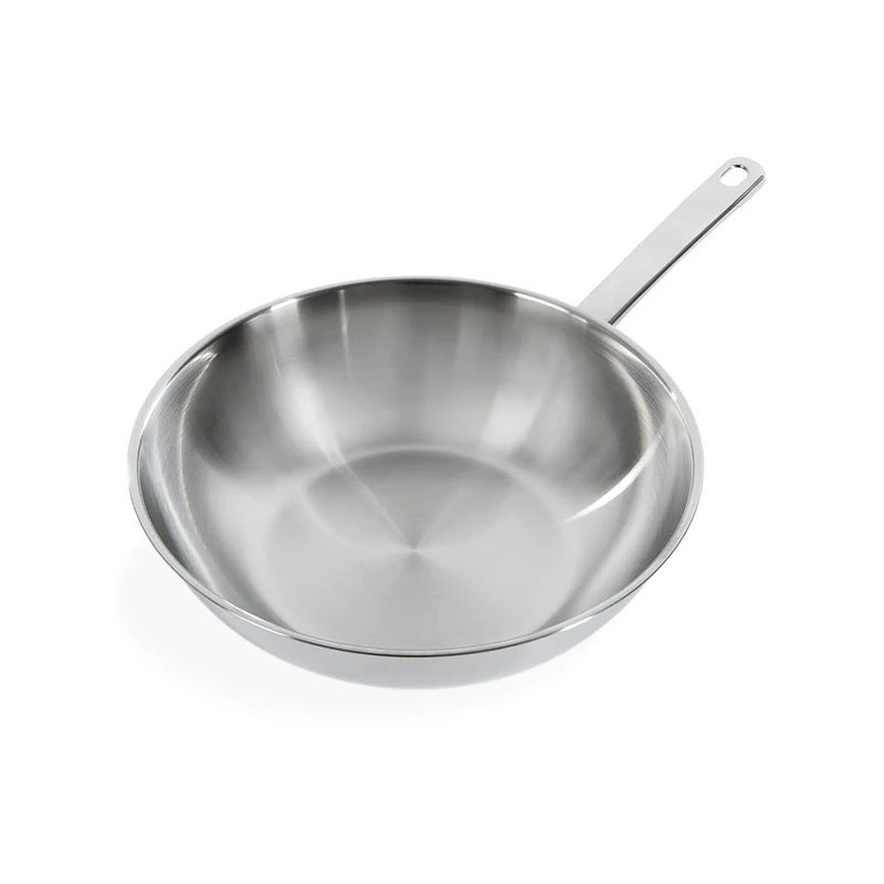 BK Bright Stainless Steel 28cm Wok, Induction Suitable, Polished Exterior, Stay Cool Handle, Professional Cooking, 18/10 Stainless Steel, Oven Safe up to 230°C, Broiler Safe, Silver