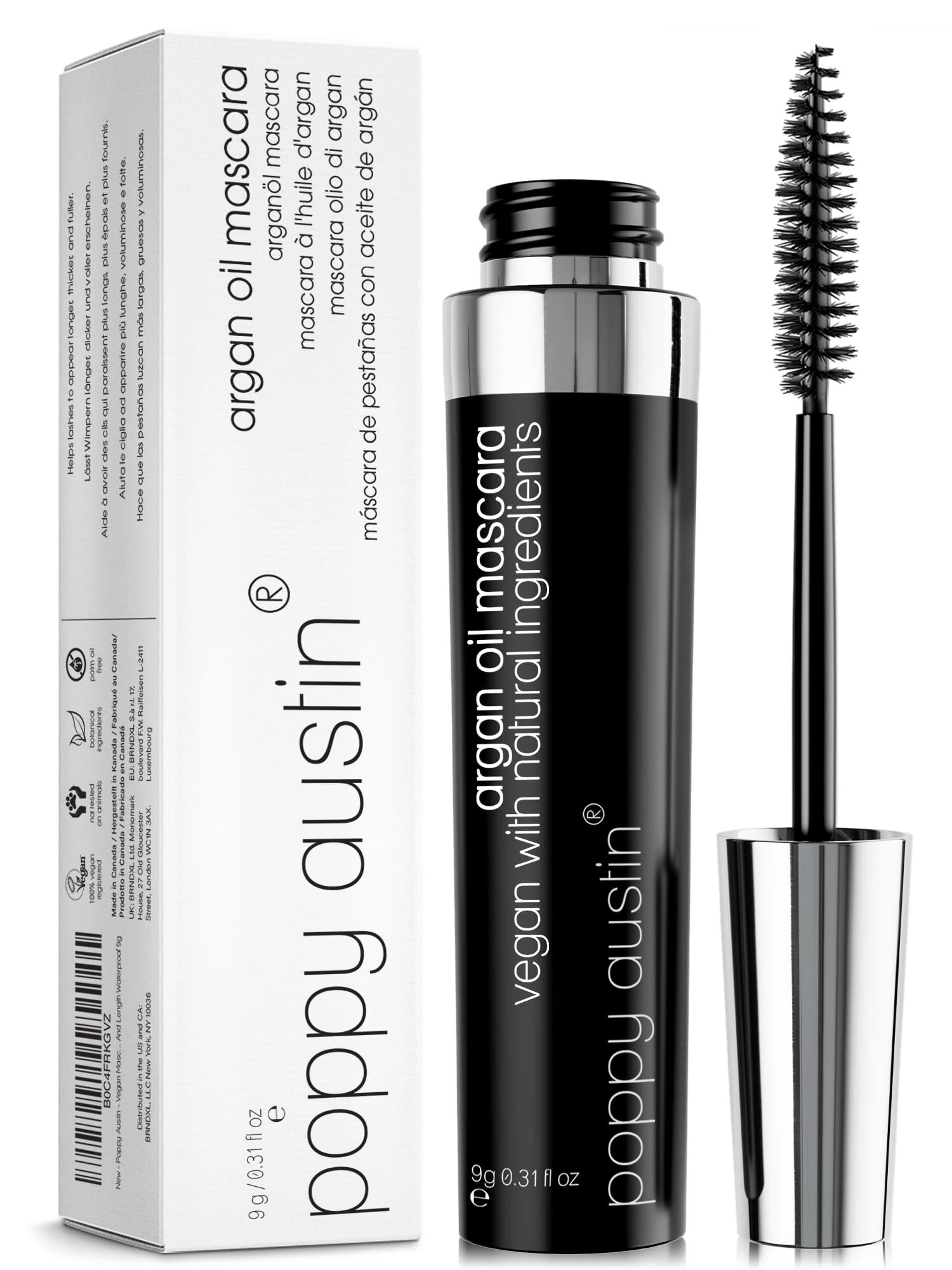 Poppy Austin - Vegan Mascara Black Volume And Length Waterproof - Gentle, Hypoallergenic Volumising Mascara, Organic & Cruelty Free All Natural Organic For Sensitive Eyes (9 Gram)