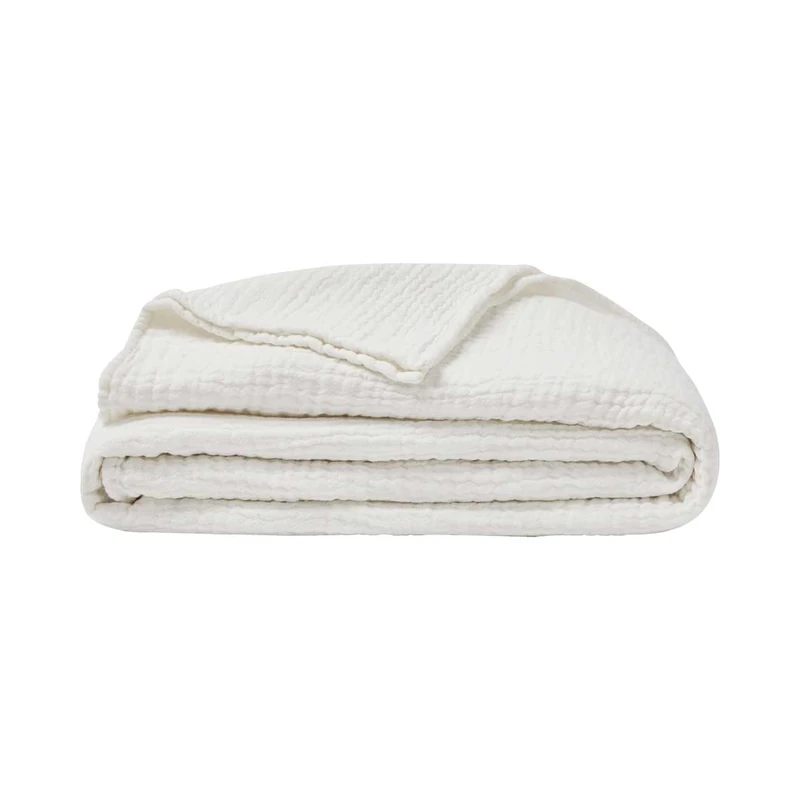 ESSIX Plain Cotton Gauze Bed Cover, Jazzy, 260 x 240 cm, White