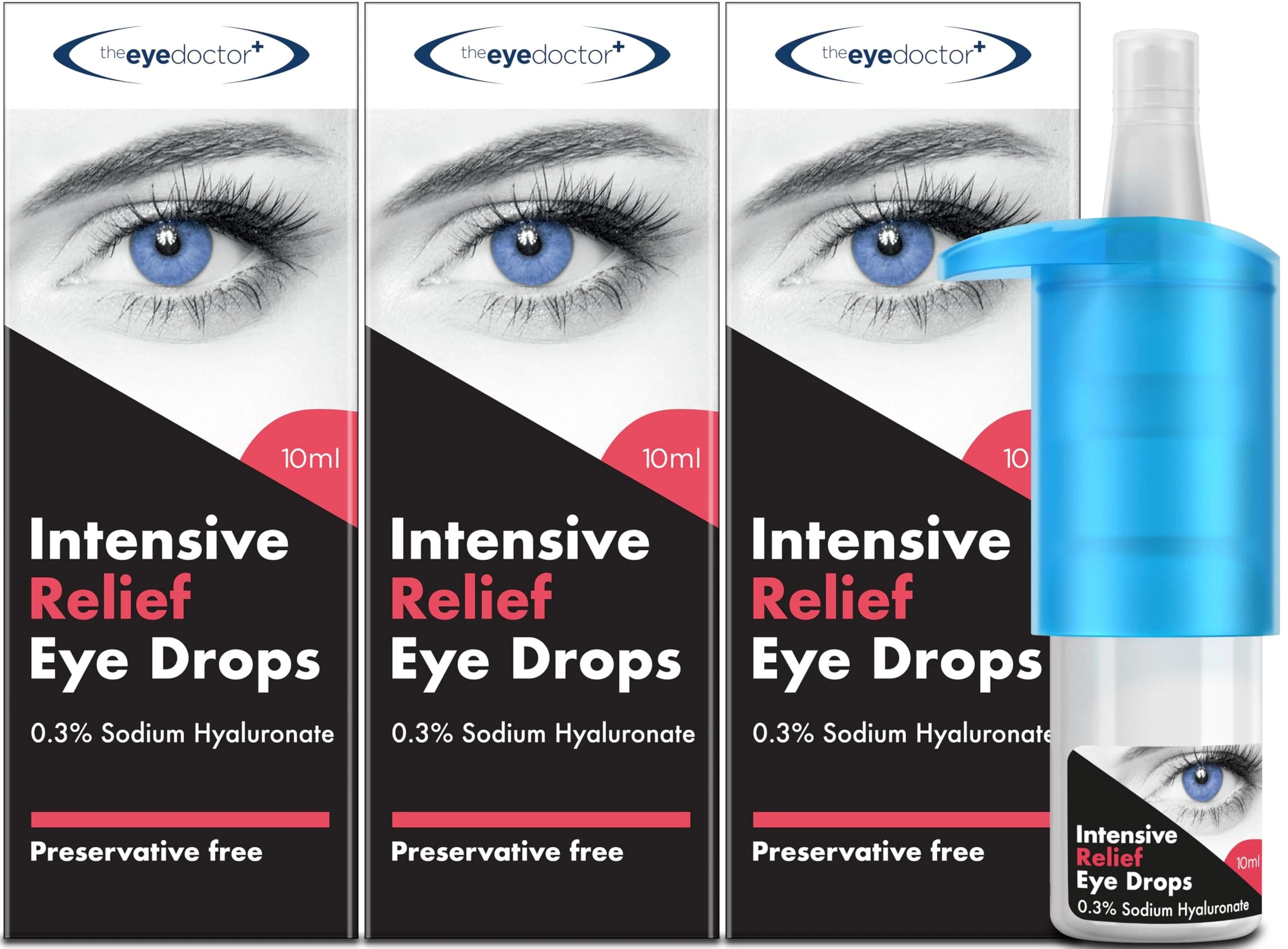 The Eye Doctor Intensive Dry Eye Drops - Preservative Free Eyedrops for Dry Eye Relief - Gently Calms Itchy, Sore & Infected Eyes - Suitable for Contact Lenses with 0.3% Sodium Hyaluronate - 3X 10ml