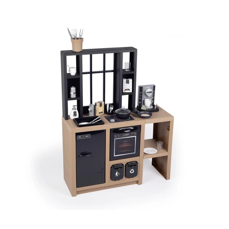 SMOBY Kitchen Loft – Urban Style Kitchen Includes 32 Accessories, Stylish Shelving, Play Crockery and Cutlery. Ideal Educational Interactive Gift for a Little Chef