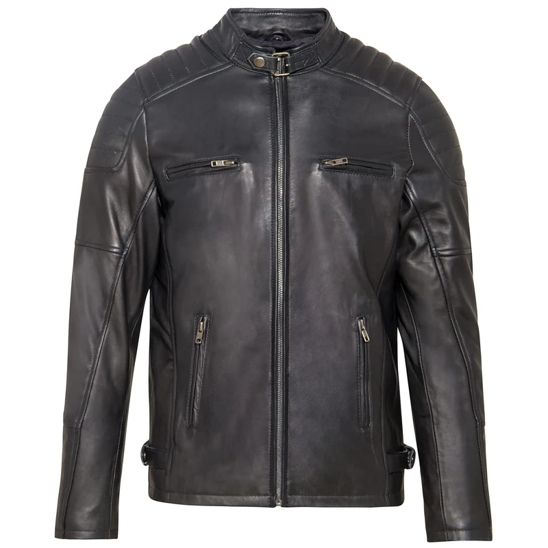 URBAN 5884 Ralf Men's Jacket, Soft and Durable Genuine Sheepskin Jacket, Black, S