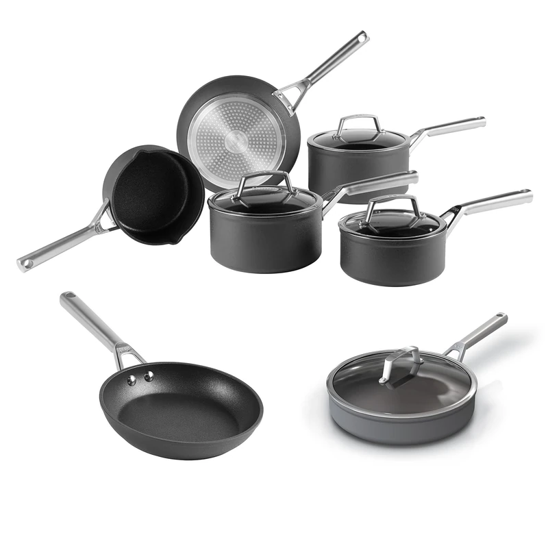 Ninja ZEROSTICK Premium 5-Piece Pan Set & 26cm Sauté Pan with Glass Lids & 20cm Frying Pan, Hard Anodised Aluminium, Dishwasher Safe, Oven Safe to 260°C, Steel Handles, Grey C30020UK/C30126UK/C35000UK