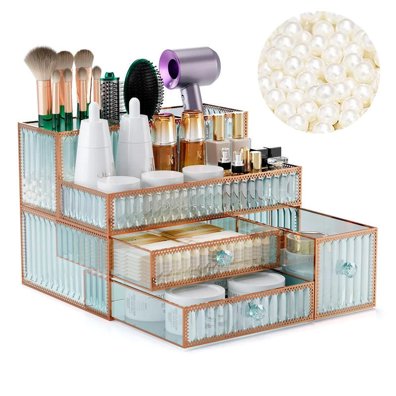 Youdepot Hair Tool Organizer,Makeup Organizer for Vanity,Tempered Glass Hair Dryer and Styling Holder,Bathroom Organizer.