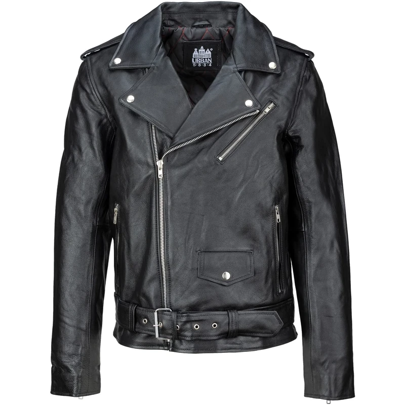 URBAN 5884 Perfecto Men's Jacket, Jacket in Genuine Cowhide Soft and Durable, Black, XL