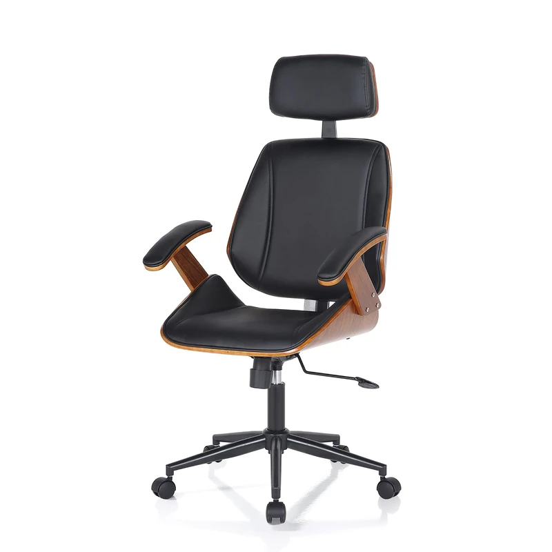 Oresteluchetta Michigan Office Chair - Dark Wood & Black Leather