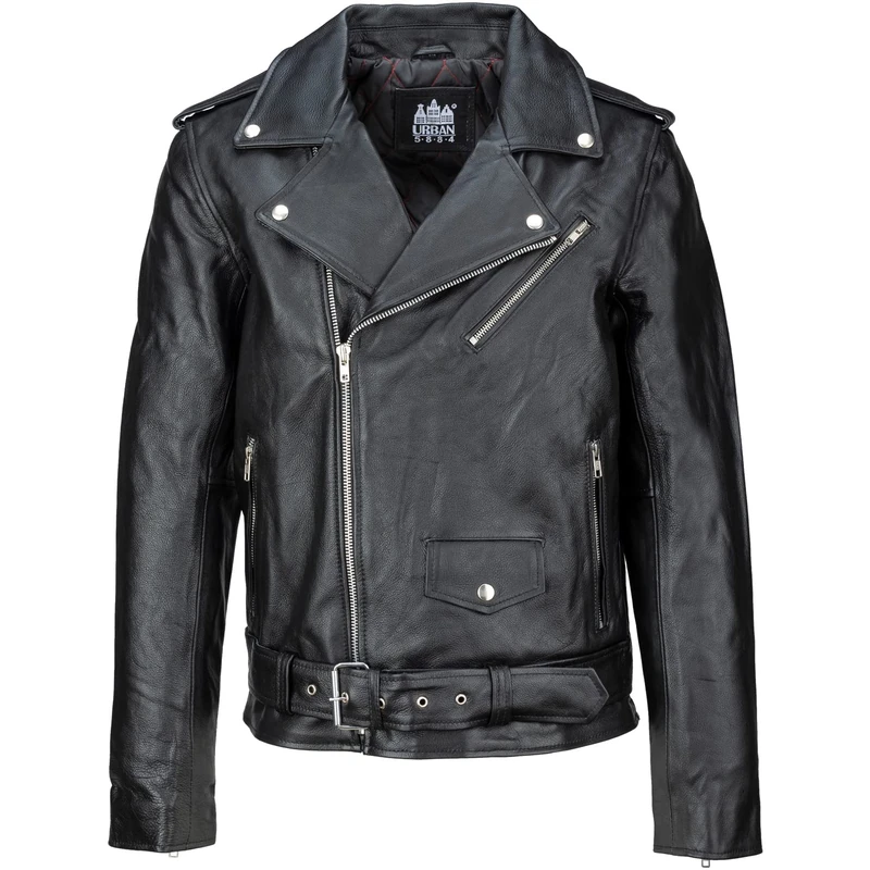 URBAN 5884 Men's Perfecto Leather Jacket, Soft and Durable Genuine Cowhide Leather, Biker Style Men's Jacket, black, 4XL