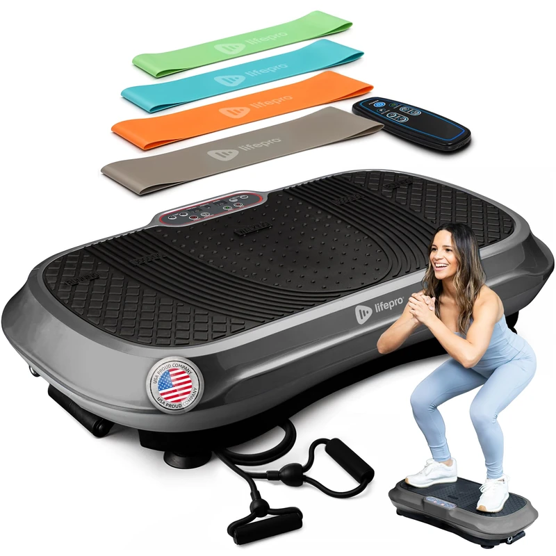 LifePro Vibration Plate Exercise Machine For Lymphatic Drainage | Waver | 99 Speed Levels & 9 Program Mode | Full Body Exercise Machine For Home Use | Resistance Bands & Remote | Grey - Image 1