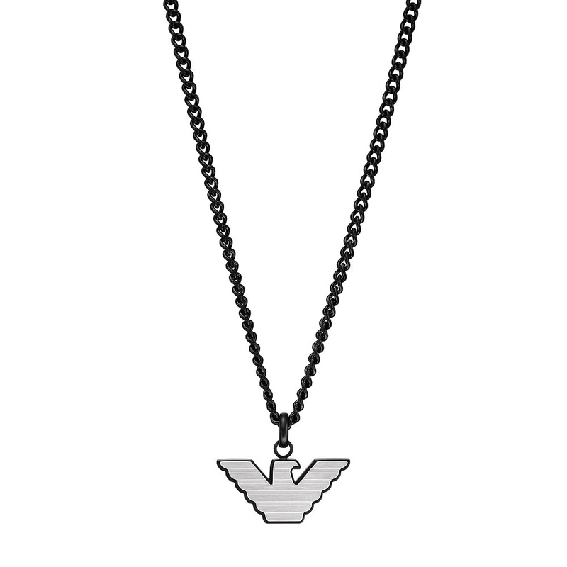 Emporio Armani Necklace for Men Silver and Black Stainless Steel Pendant Necklace, Length: 525mm, Width: 24mm, Height: 12mm, EGS2994040