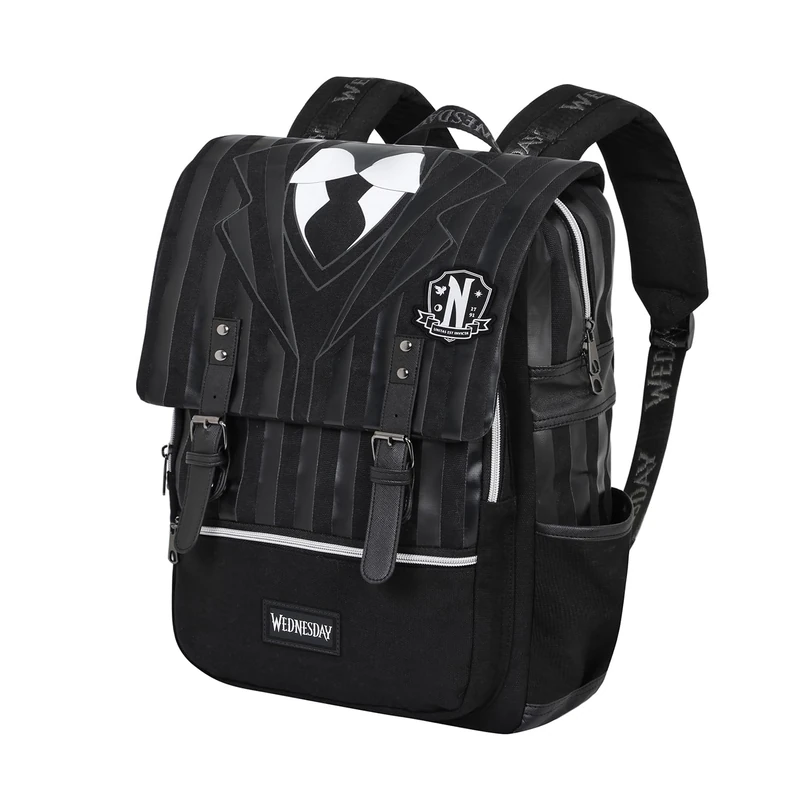 Wednesday Uniform-Oxford Backpack, Black, 14 x 29 x 40 cm, Capacity 16 L