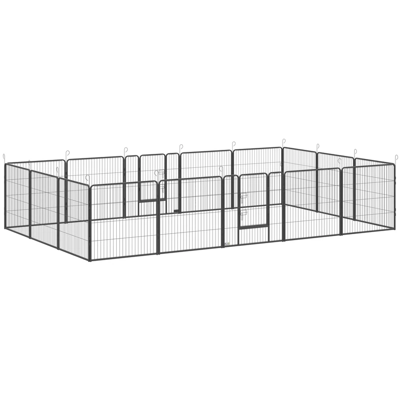 PawHut Dog Pen 16 Panels Puppy Pen Heavy Duty Pet Playpen for Indoor Outdoor for Dogs, Rabbits, Ducks 80cm High