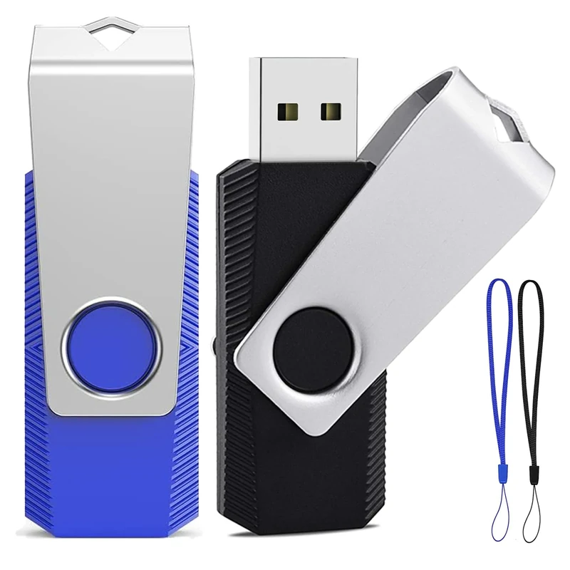 ABLAZE 64GB USB Stick 2 Pack 64GB Memory Stick Swivel Design USB 2.0 Flash Drive Fold Storage USB Drive with Lanyard (64G, 2 Colors: Black Blue)