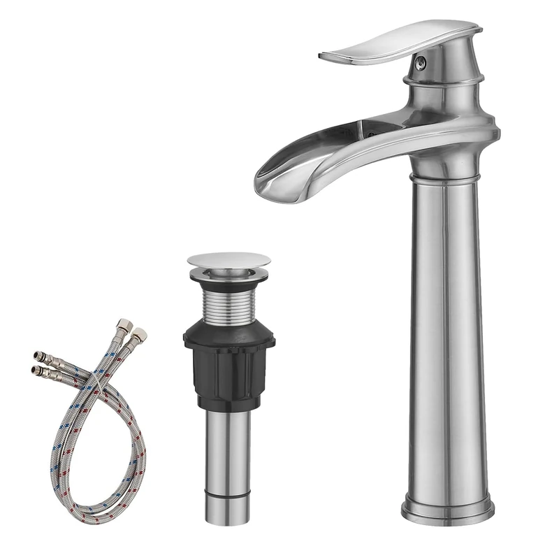 BWE Brushed Nickel Bathroom Vessel Sink Waterfall Spout Commercial Single Handle Single Handle Single Hole