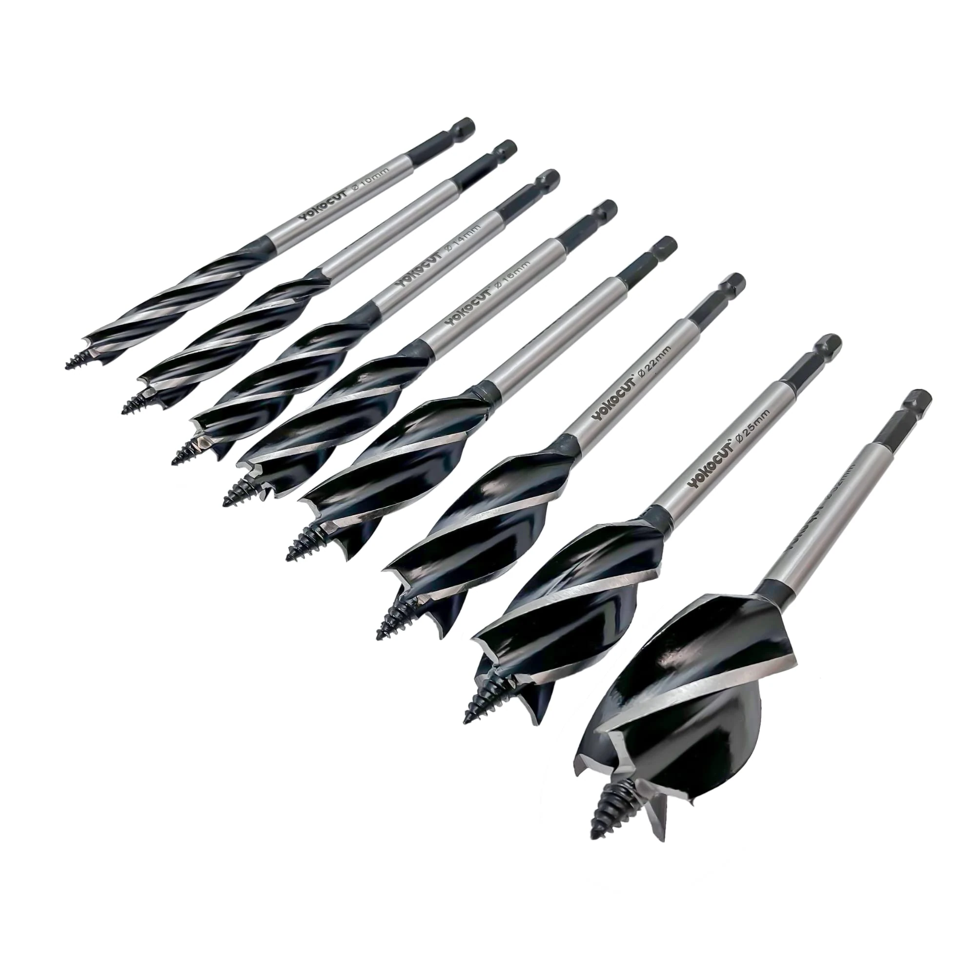 8-Piece Auger Drill Bit For Wood, Quick Change Shank 4-Flute Auger Drill Bit For Soft & Hard Wood, Plastic, Drywall (10mm,12mm,14mm,16mm,20mm,22mm,25mm,32mm)