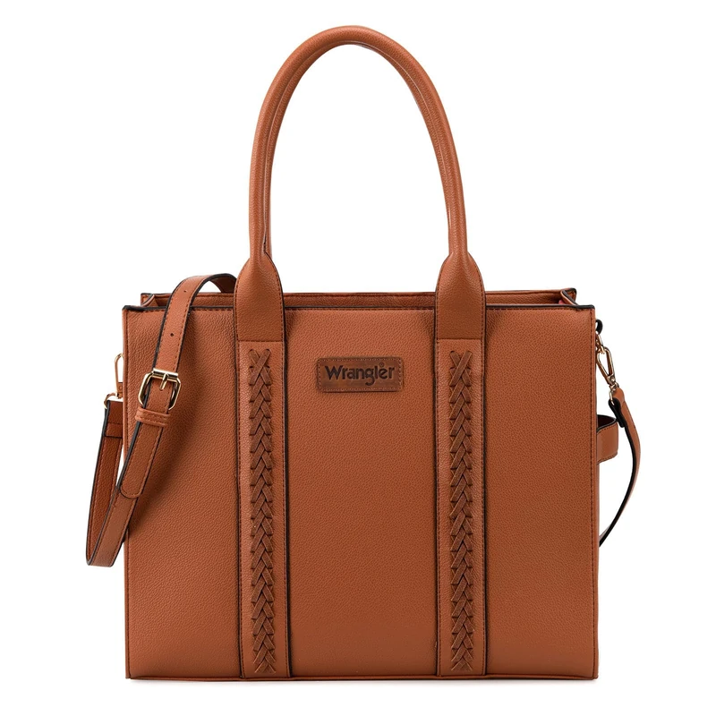 Montana West × Wrangler Purse for Women Large Work Tote Bags with Strap Vintage Top-Handle Handbags, L-brown, L