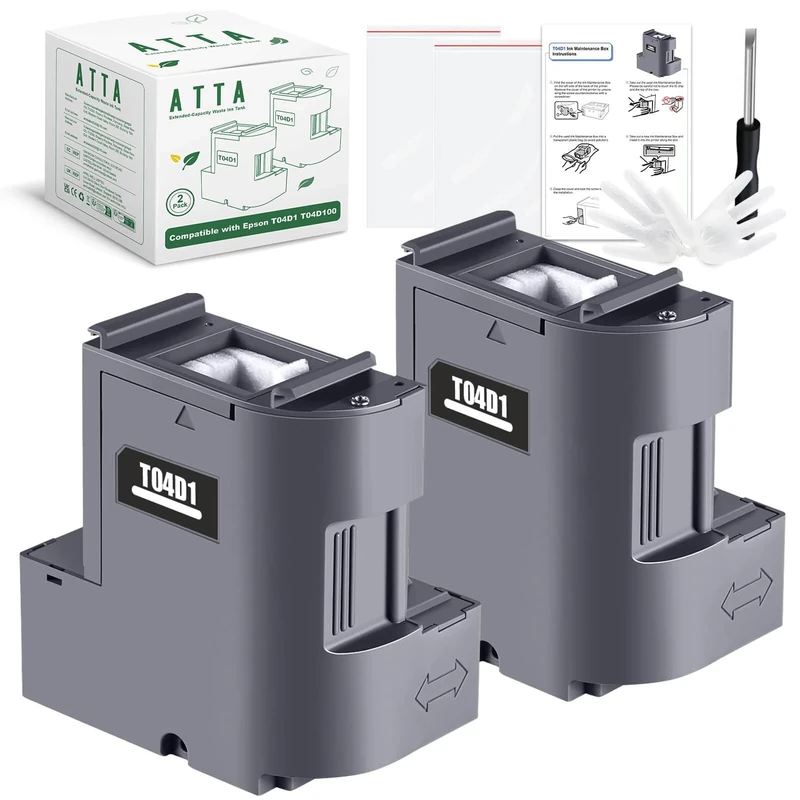 ATTA T04D1 Ink Maintenance Box Replacement for Epson ET-15000 ET-3750 ET-4750 ET-3850 ET-2760 ET-3760 ET-4760 ET-3700 ET-5150 Workforce WF-2860 (C13T04D100 / EWMB2/ E-04D1 Waste Ink Pad, 2- Pack)
