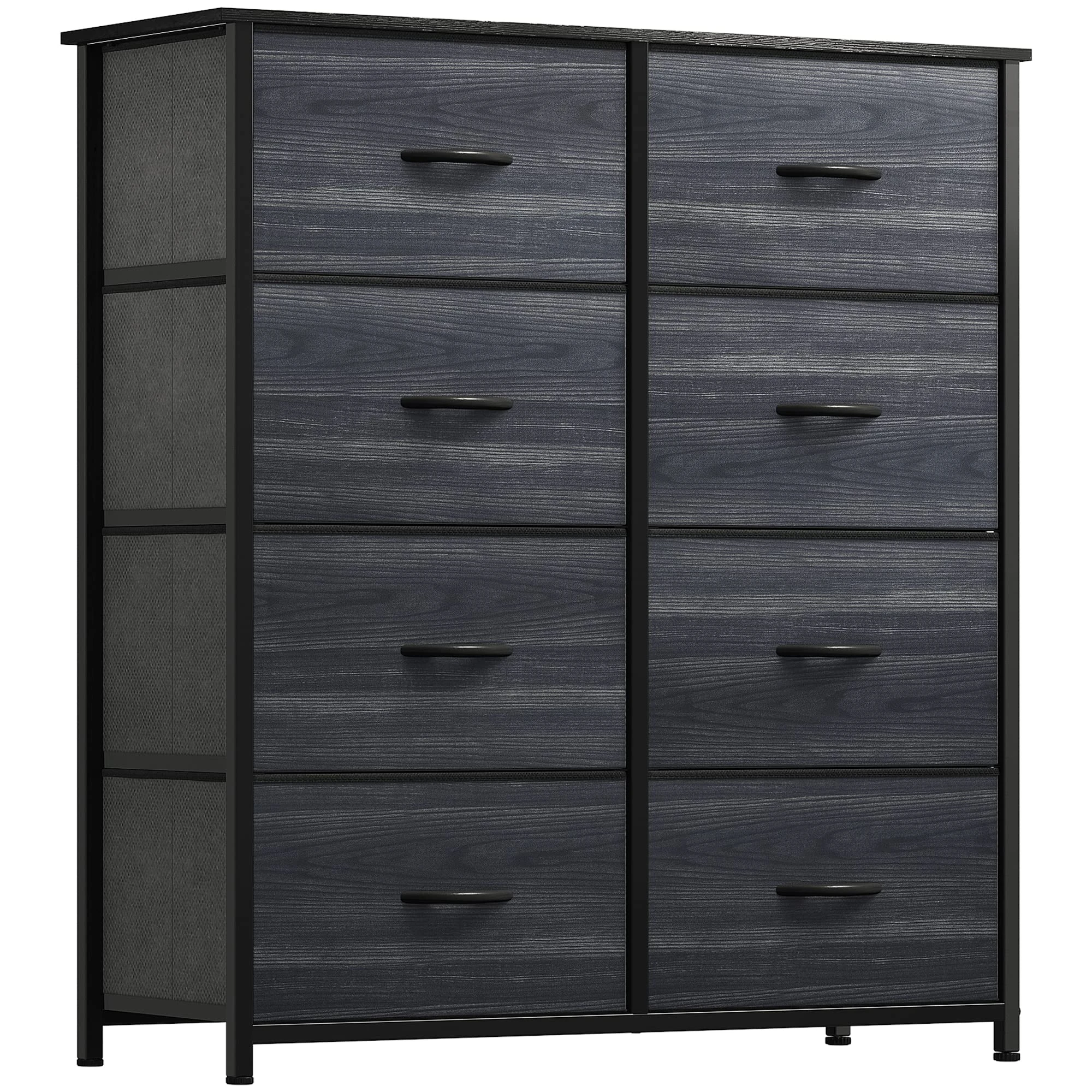YITAHOME Chest of Drawer with 8 Drawers for Bedroom Fabric Dresser Storage Drawers With Handles Metal Frame for Living Room, Hallway,Charcoal Black Wood Grain