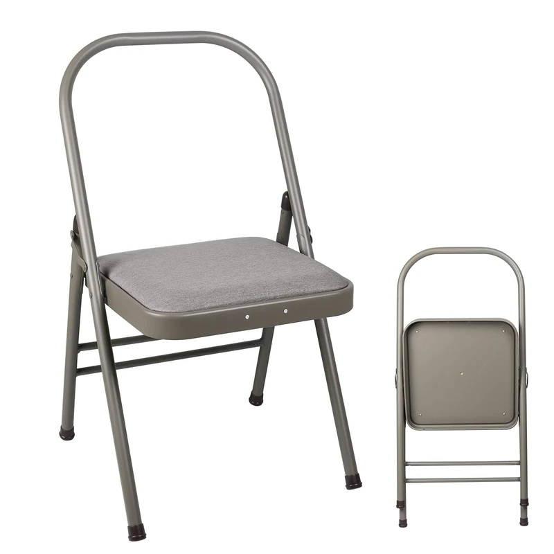 JELLYRATTBIT Yoga Auxiliary Chair Backless Yoga Chair Portable Folding Yoga Chair with Non-Slip Feet Covers for Flexibility and Strength Training (Gray)