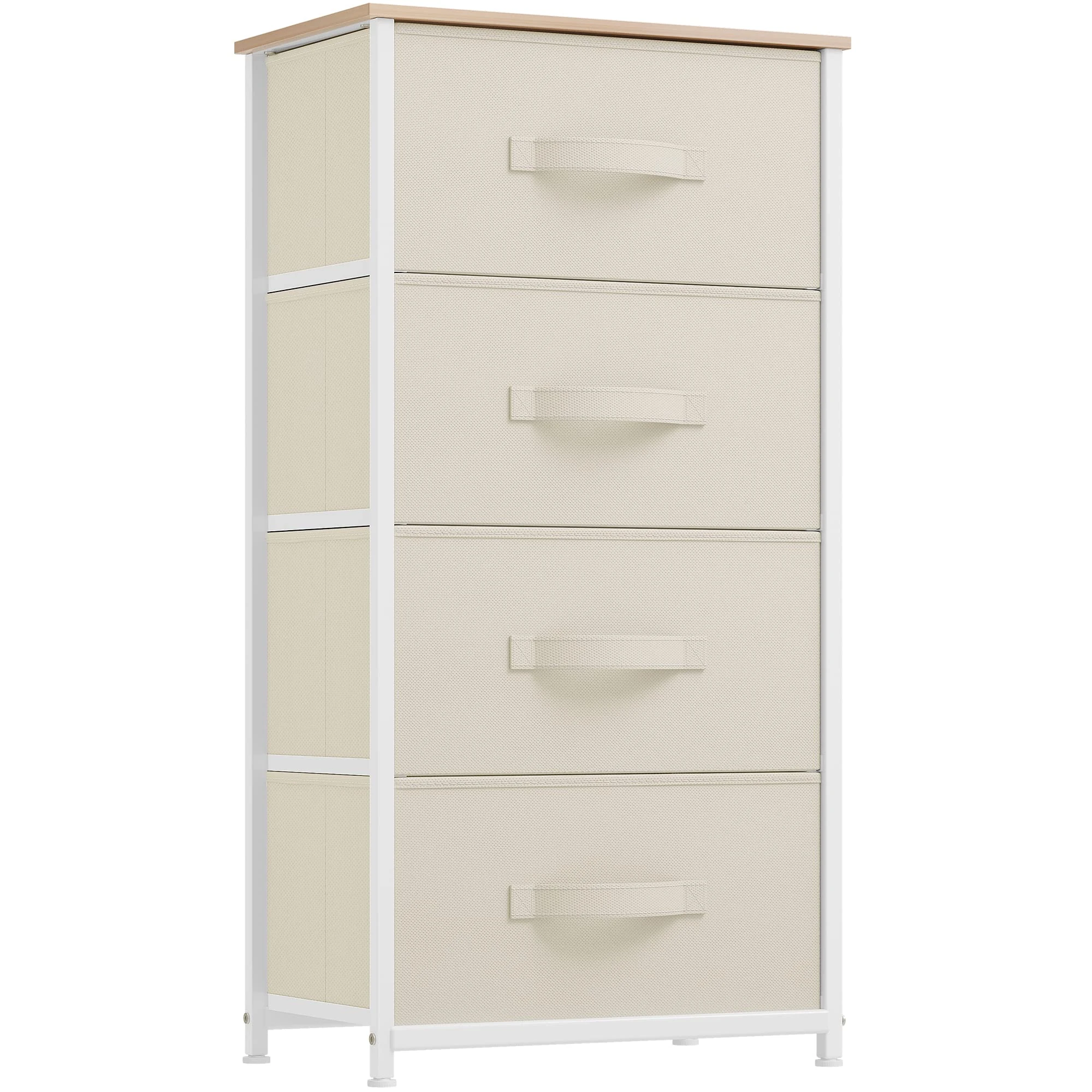 YITAHOME Chest of Drawer with 4 Drawers for Bedroom Fabric Dresser Storage Drawers With Handles Metal Frame for Living Room, Hallway,Cream White