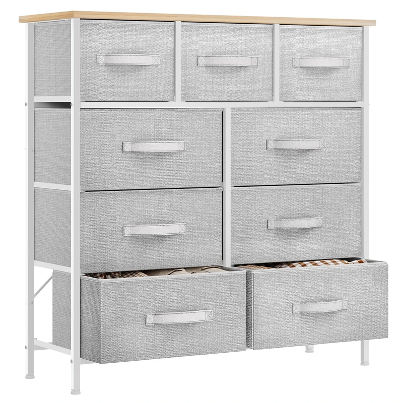 YITAHOME Chest of Drawer with 9 Drawers for Bedroom Fabric Dresser Storage Drawers With Handles Metal Frame for Living Room, Hallway,Light Gray