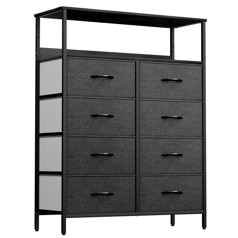 YITAHOME Chest of Drawer with 8 Drawers for Bedroom Fabric Dresser Storage Drawers With Handles Metal Frame for Living Room, Hallway,Black Grey