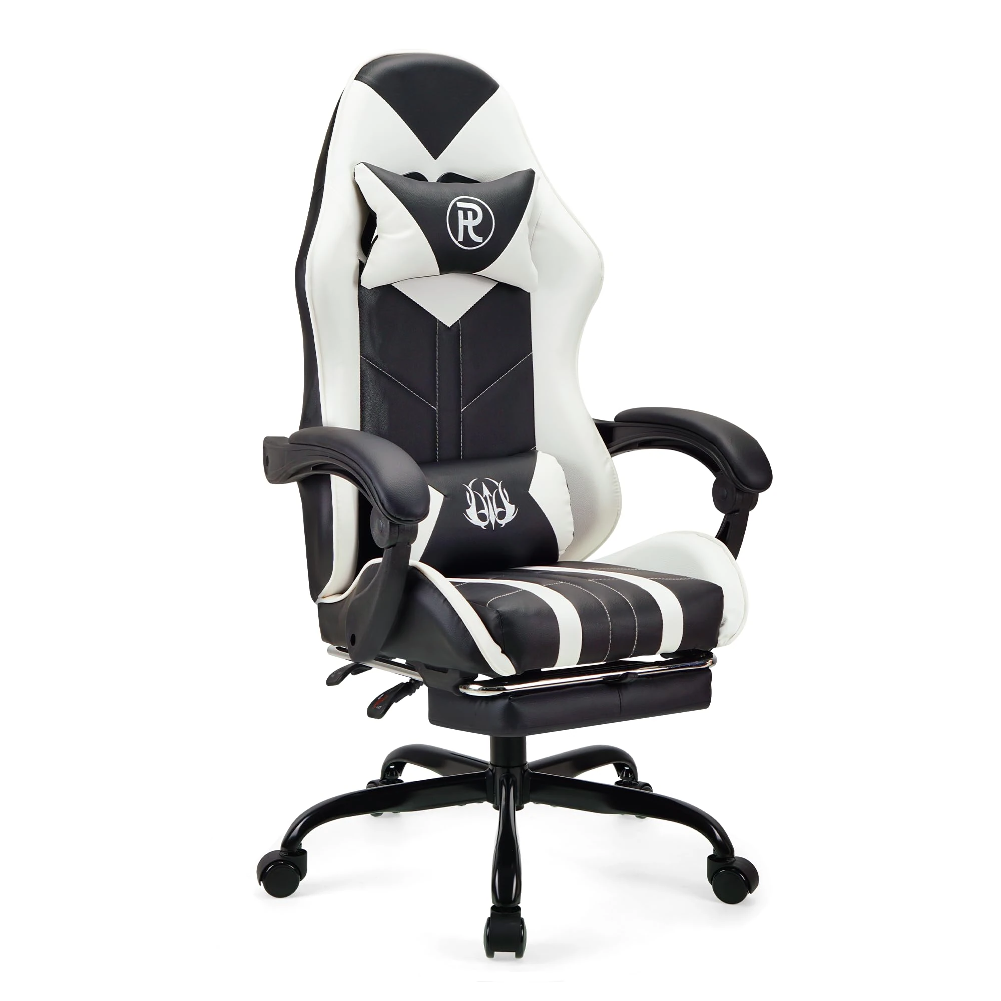 Play haha.Ergonomic reclining seat with footrest adjustable headrest and lumbar cushion high back support padded armrests PU leather finish for gaming home or office use