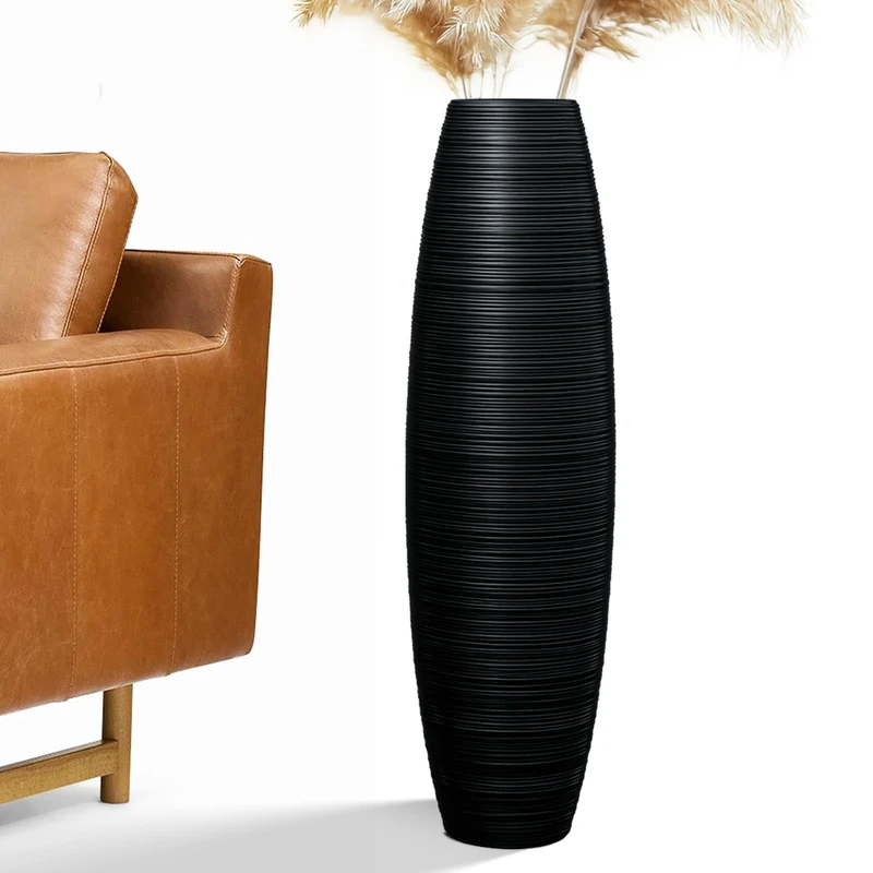 Tall Floor Vase, 27.5 inches (70cm, 2.3FT) Tall Large Floor Vase, Sturdy, Luxury, Textured, Vessel for Decorative Branches Dried Flowers, Tall Vase for Decor, Resin Black