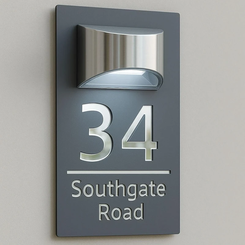 House Numbers Plaques With Solar Light House Numbers Door Signs Door Number For Wall Name For Outside Grey and Mirrored Silver
