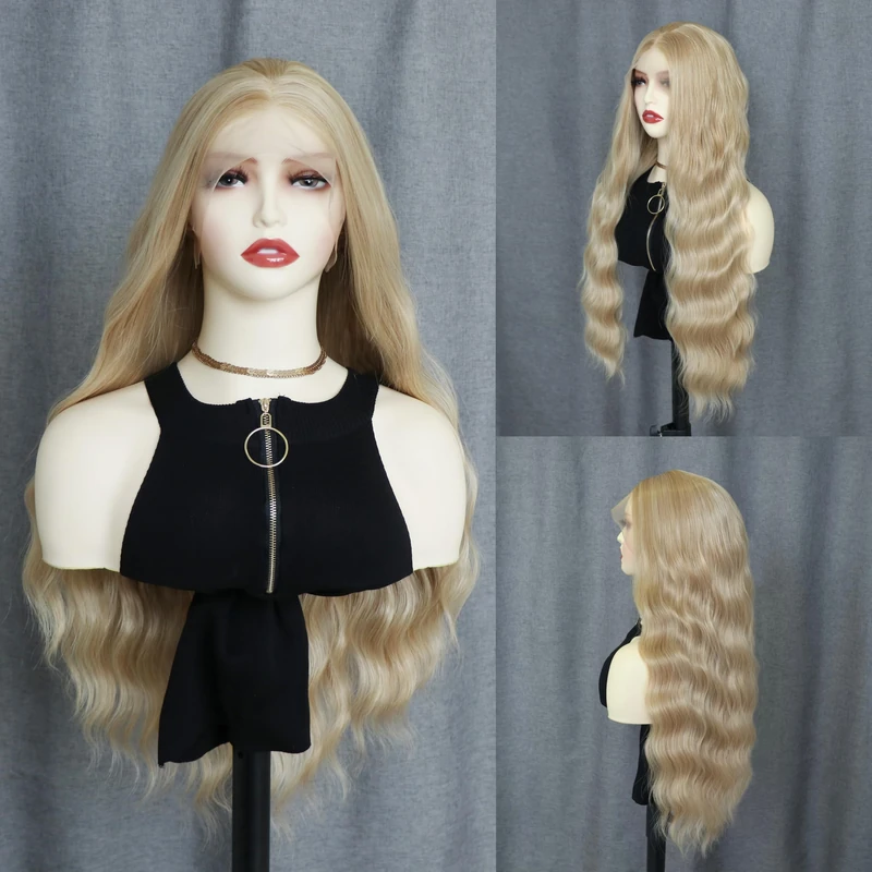WXHWCX Long Wave Synthetic Lace Front Wig Middle Synthetic Hair Wig for Women Party Daily Wear