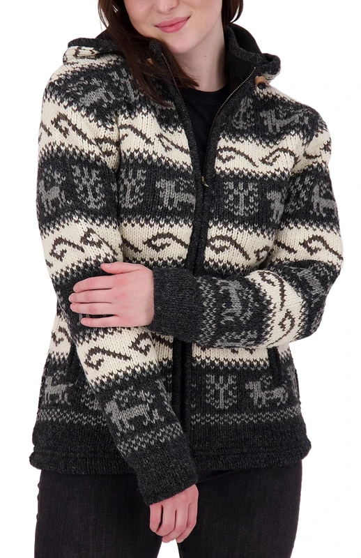 Deproc Active Women's Nepal Patchwork Fleece Hood Transition Jacket Windbreaker Handmade, Gray, 36 (EU)