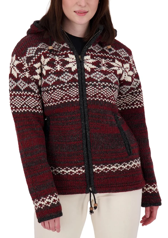 Deproc Active Women's Nepal Patchwork Fleece Hood Transition Jacket Windbreaker Handmade, red, 42