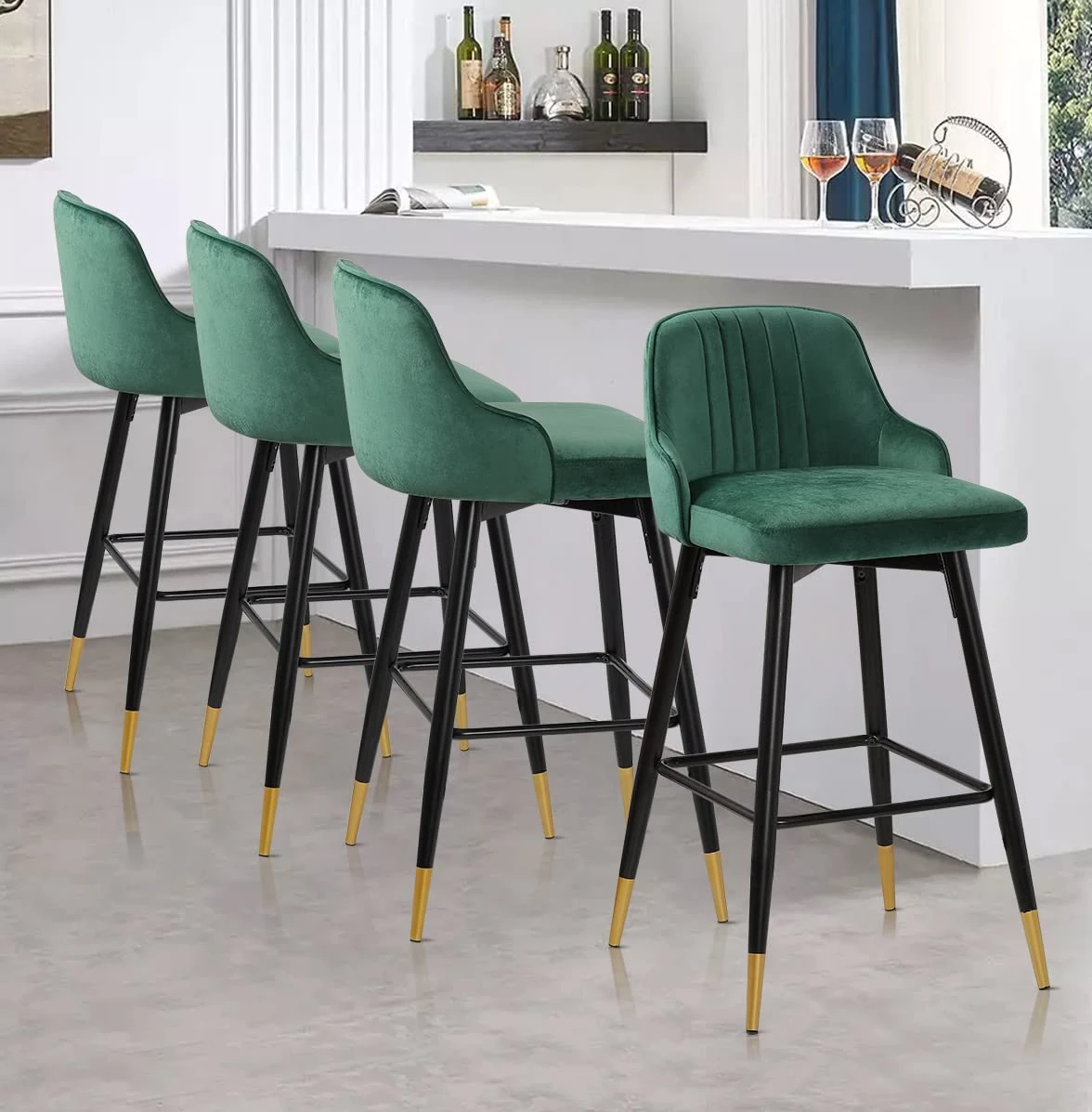 Bekrvio Swivel Bar Stools Set of 4, 74CM Velvet breakfast Barstools with backs, Upholstered kitchen Stools with Metal Frame for Kitchen Counter Dining Room Patio, Support 150kg