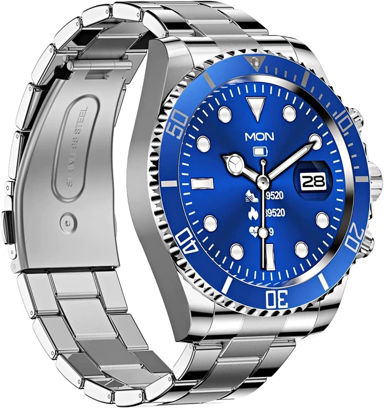 MITLOW Men's 1.28" Stainless Steel Touchscreen Smartwatch for Android iOS, Fashionable Mechanical Smartwatch, Bluetooth Calls with Heart Rate Monitor/Sleep Monitor,D