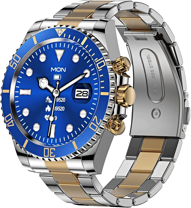 MITLOW Men's 1.28" Stainless Steel Touchscreen Smartwatch for Android iOS, Fashionable Mechanical Smartwatch, Bluetooth Calls with Heart Rate Monitor/Sleep Monitor,A