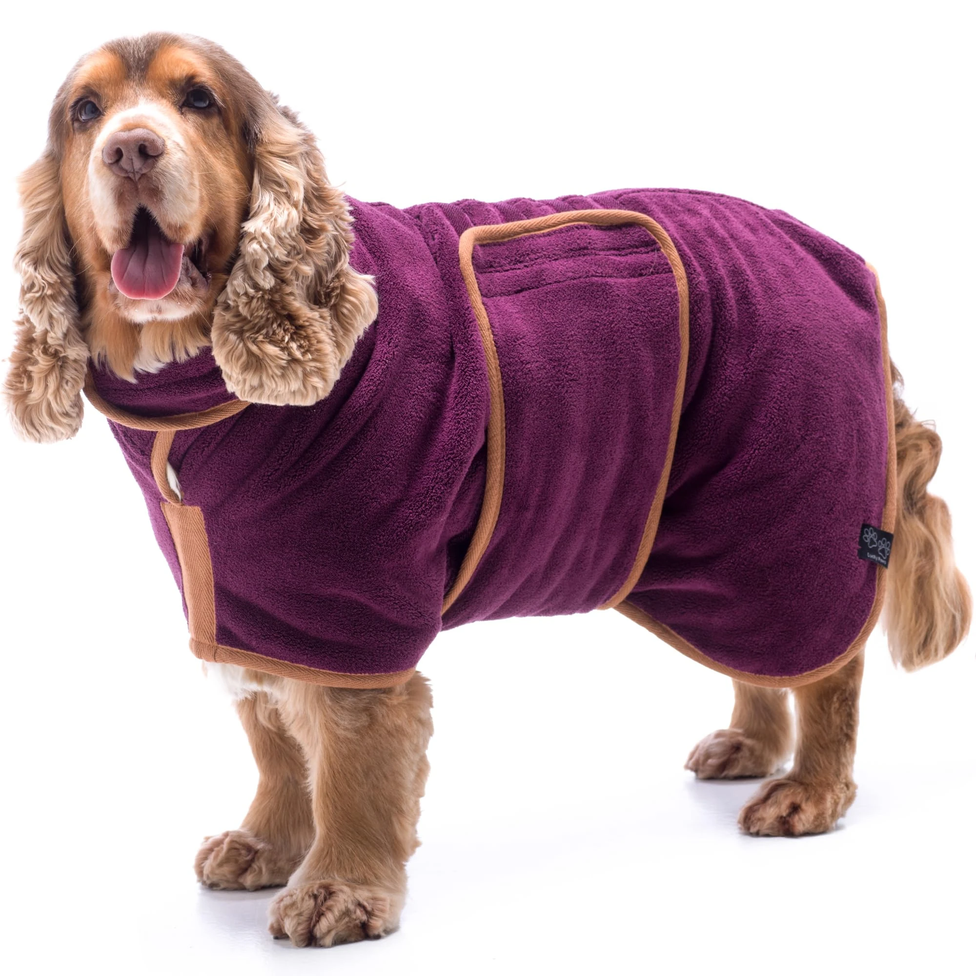 Lucky Paws® UK Dog Drying Coat - Luxurious Double Layer Dog Towel Robe - Dry Your Dogs in Minutes - Ultra Absorbent Drying Robe & Super Soft Dressing Gown (L, Plum)