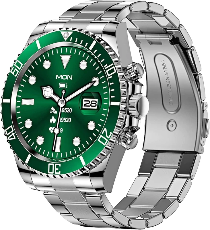 MITLOW Men's 1.28" Stainless Steel Touchscreen Smartwatch for Android iOS, Fashionable Mechanical Smartwatch, Bluetooth Calls with Heart Rate Monitor/Sleep Monitor,B