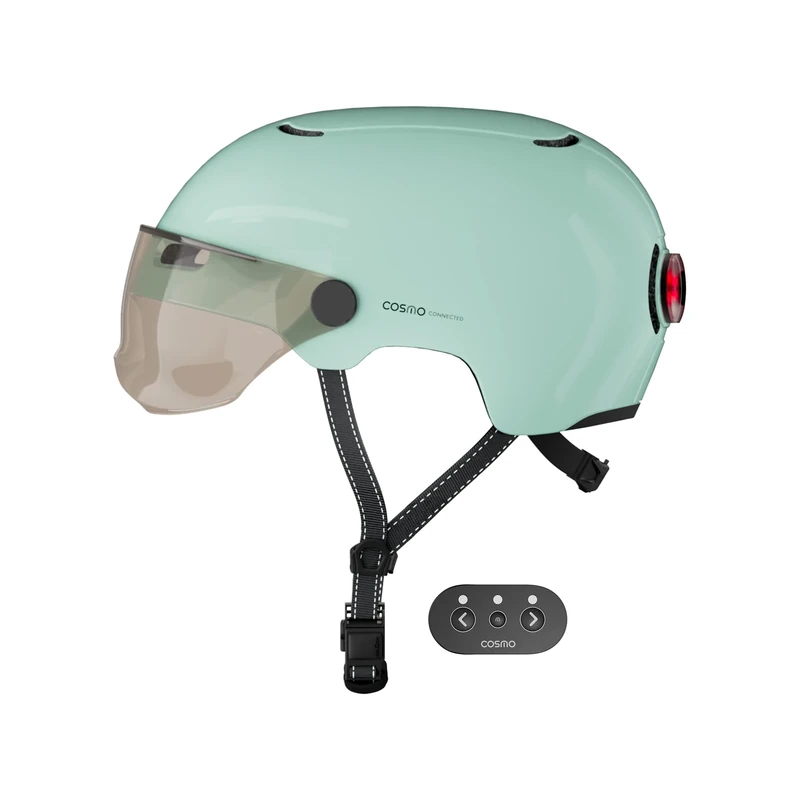 Cosmo Connected - Cosmo Fusion - Smart Helmet for Bikes & Scooters with Visor, Adult Size - Blinkers, Automatic Brake Light, Ride Sharing, Fall Detection - Shiny Sage