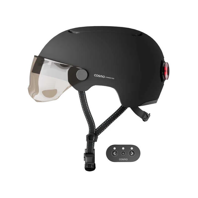 Cosmo Connected - Cosmo Fusion - Smart Helmet for Bikes & Scooters with Visor, Adult Size - Blinkers, Automatic Brake Light, Ride Sharing, Fall Detection - Matte Black
